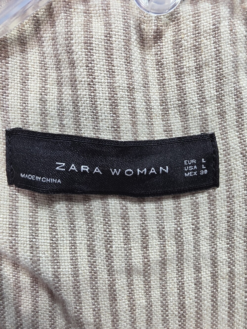 Zara Womens Beige Linen Striped Fringe Trim Hem Midi Duster Wrap Coat Size Large - Picture 12 of 15